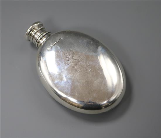 A Victorian silver hip flask, 12.7cm.